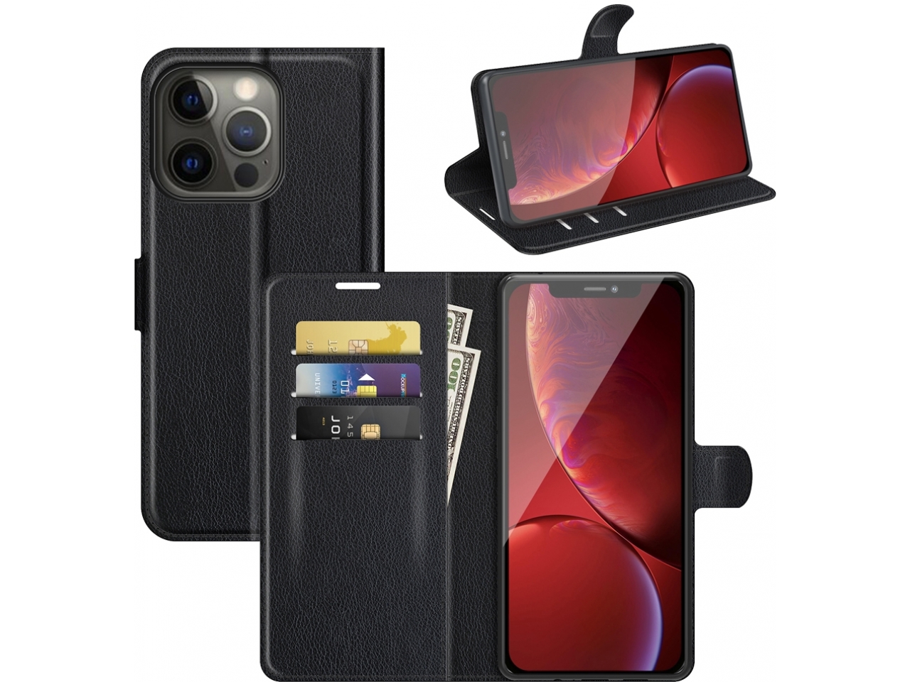 Apple iPhone 13 Pro Max Lederhülle Portemonnaie Karten Etui schwarz online bestellen