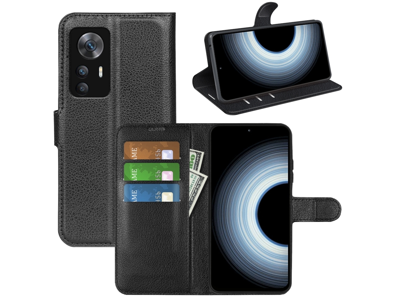Xiaomi 12T Pro Lederhülle Portemonnaie Karten Etui schwarz
