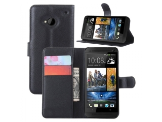HTC One M7 Ledertasche Portemonnaie Karten Schutzhülle - schwarz