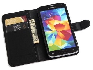 Samsung Galaxy S5 Lederhülle Portemonnaie Karten Etui schwarz