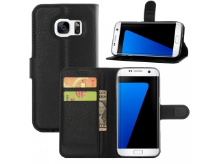 Samsung Galaxy S7 Edge Ledertasche Portemonnaie Karten Hülle schwarz