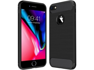 iPhone 7 Gummi Hülle Thin Softcase mit Carbon Look - Schwarz