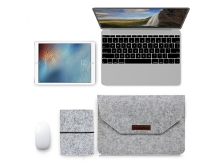 2-in-1 Felt Sleeve Macbook & Notebook 12" 11" Tasche Filz hellgrau