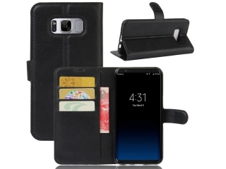 Ledertasche zu Samsung Galaxy S8+ Portemonnaie Karten Hülle schwarz