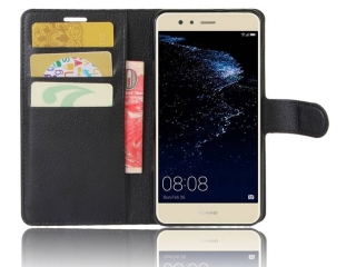 Huawei P10 Lite Lederhülle Portemonnaie Karten Etui schwarz
