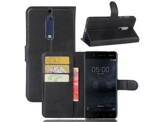 Ledertasche Nokia 6 Portemonnaie Karten Etui Schutzhülle schwarz