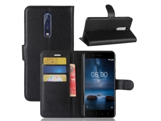 Ledertasche Nokia 8 Portemonnaie Karten Etui Schutzhülle schwarz