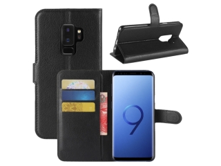 Samsung Galaxy S9+ Lederhülle Portemonnaie Karten Etui schwarz