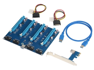 4-Fach PCI-E Express Riser Card USB 3.0 60cm SATA Mining Karte