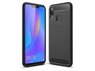 Huawei P Smart+ Carbon Gummi Hülle TPU Case schwarz