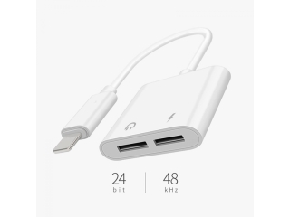 2-Fach Doppel Lightning Audio und Lade Adapter Splitter - weiss