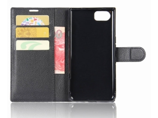 Blackberry KeyOne Lederhülle Portemonnaie Karten Etui schwarz