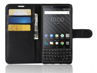 Blackberry Key2 Lederhülle Portemonnaie Karten Etui schwarz