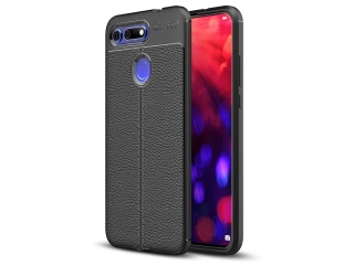 Honor View 20 Leder Design Gummi Hülle TPU Cover schwarz