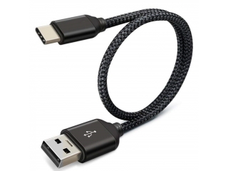 USB C auf USB A Schnellladekabel Fastcharge kurz 30 cm - schwarz grau