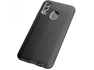 Huawei P Smart 2019 Leder Design Gummi Hülle TPU Cover schwarz