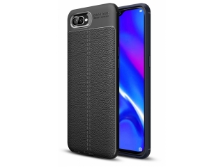 Oppo RX17 Neo Leder Design Gummi Hülle TPU Cover schwarz