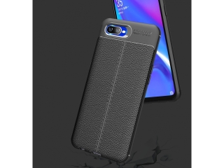 Oppo RX17 Neo Leder Design Gummi Hülle TPU Cover schwarz