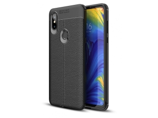 Xiaomi Mi Mix 3 Leder Design Gummi Hülle TPU Cover schwarz