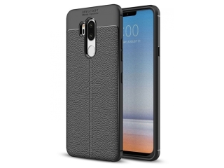 LG G7 ThinQ Leder Design Gummi Hülle TPU Cover schwarz