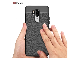 LG G7 ThinQ Leder Design Gummi Hülle TPU Cover schwarz