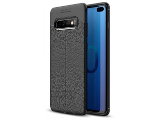 Samsung Galaxy S10+ Leder Design Gummi Hülle TPU Cover schwarz