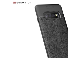 Samsung Galaxy S10+ Leder Design Gummi Hülle TPU Cover schwarz