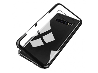 Samsung Galaxy S10+ Alu Magnetic Glass Case Panzerglas Backcover schwarz