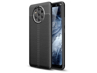 Nokia 9 PureView Leder Design Gummi Hülle TPU Cover schwarz