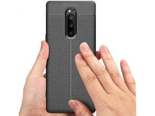 Sony Xperia 1 Leder Design Gummi Hülle TPU Cover schwarz