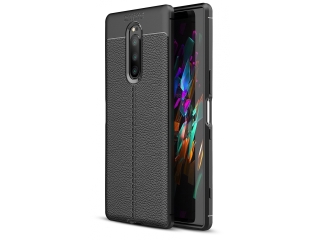 Sony Xperia 1 Leder Design Gummi Hülle TPU Cover schwarz