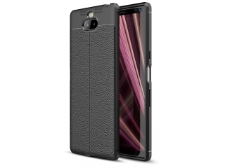 Sony Xperia 10 Leder Design Gummi Hülle TPU Cover schwarz