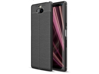 Sony Xperia 10 Plus Leder Design Gummi Hülle TPU Cover schwarz