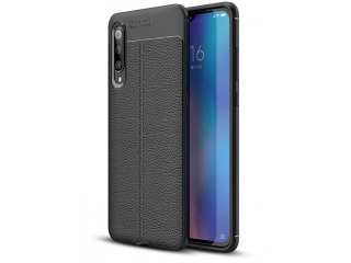 Xiaomi Mi 9 Leder Design Gummi Hülle TPU Cover schwarz