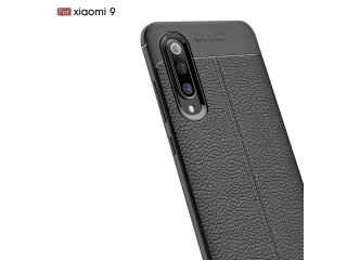 Xiaomi Mi 9 Leder Design Gummi Hülle TPU Cover schwarz