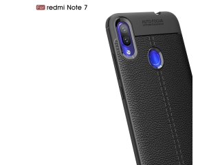 Xiaomi Redmi Note 7 Leder Design Gummi Hülle TPU Cover schwarz