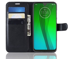 Motorola Moto G7 Plus Lederhülle Portemonnaie Karten Etui schwarz