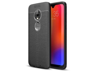 Motorola Moto G7 Plus Leder Design Gummi Hülle TPU Cover schwarz