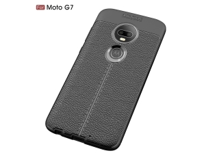 Motorola Moto G7 Plus Leder Design Gummi Hülle TPU Cover schwarz