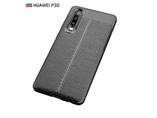Huawei P30 Leder Design Gummi Hülle TPU Cover schwarz