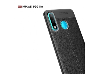 Huawei P30 Lite Leder Design Gummi Hülle TPU Cover schwarz