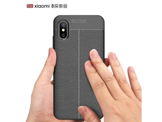 Xiaomi Mi 8 Pro Leder Design Gummi Hülle TPU Cover schwarz