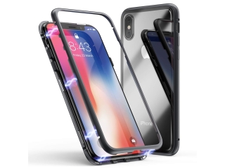 Apple iPhone XS Max Alu Magnetic Glass Case Panzerglas Backcover schwarz