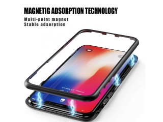 Apple iPhone XS Max Alu Magnetic Glass Case Panzerglas Backcover schwarz