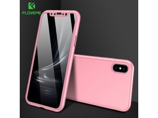 360 Grad Panzerglas Case iPhone XS Rundumschutz Floveme rosa