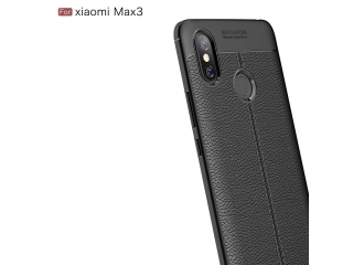 Xiaomi Mi Max 3 Leder Design Gummi Hülle TPU Cover schwarz