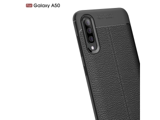 Samsung Galaxy A50 Leder Design Gummi Hülle TPU Cover schwarz