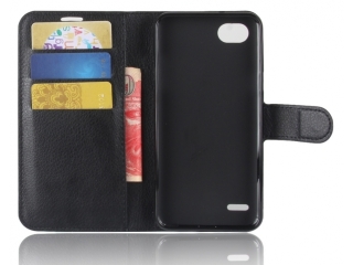 LG Q6 Lederhülle Portemonnaie Karten Etui schwarz