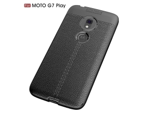 Motorola Moto G7 Play Leder Design Gummi Hülle TPU Cover schwarz