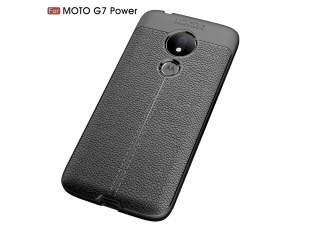 Motorola Moto G7 Power Leder Design Gummi Hülle TPU Cover schwarz